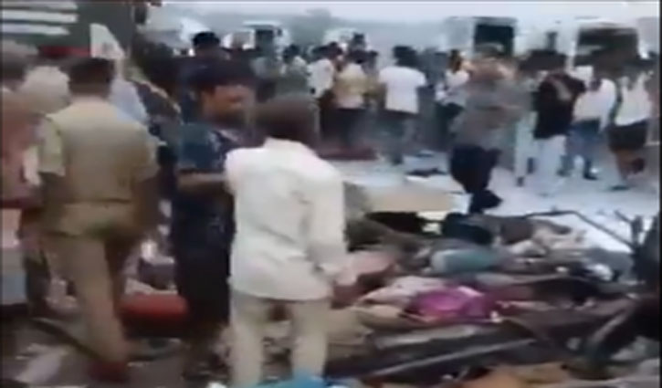 A high speed bus collided with a milk tanker in Unnao, Uttar Pradesh, killing 18 people