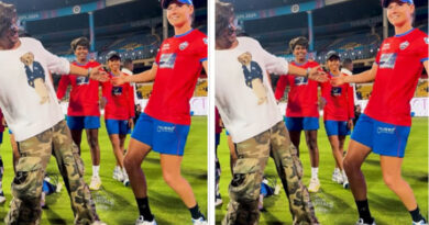 Shahrukh Khan strikes an iconic pose with Australian cricketer Meg Lanning at the opening ceremony of WPL