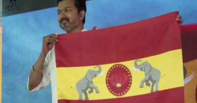 Tamil actor Thalapathy Vijay unveils the flag of Tamizhaga Vetri Kazhagam party